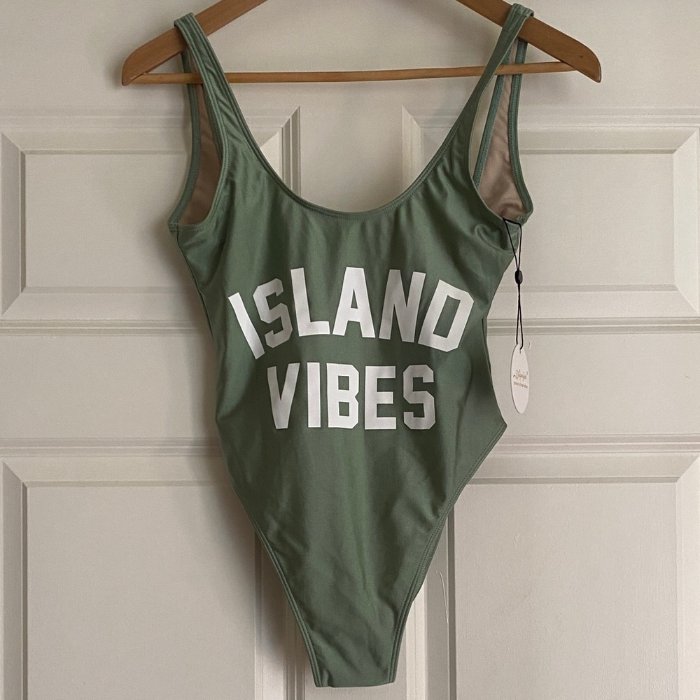 Dixperfect Island Vibes Womens One Piece Swimsuit Size S NWT Sage Green Metallic